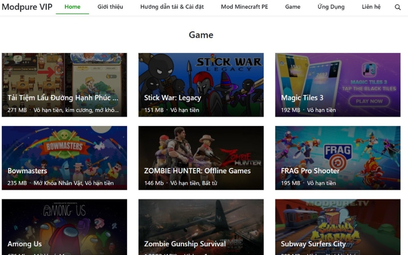 Modpure là kho tải game MOD và ứng dụng APK uy tín
